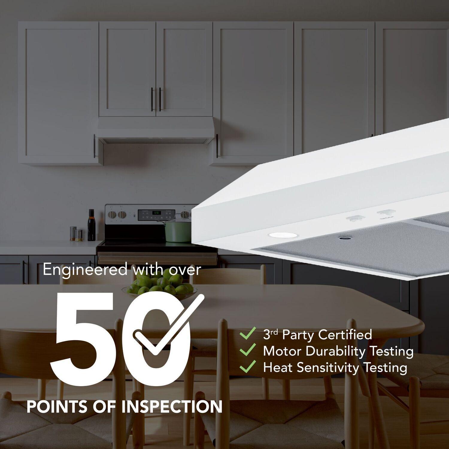 Broan GLA1423WW Glacier 42-Inch 350 MAX Blower CFM 1.5 Sones White Range Hood