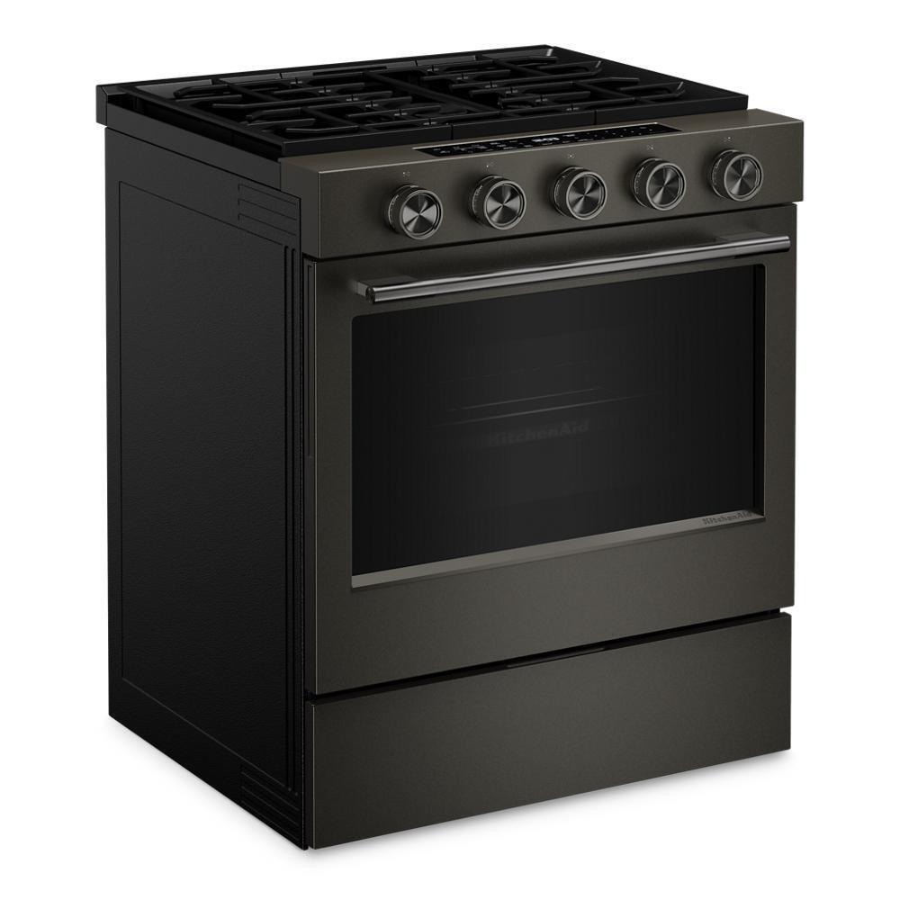 Kitchenaid KSGS530SBE 5.0 Cu. Ft. Smart Slide-in Gas Range with Convection Cooking Modes and 2-in-1 Burner