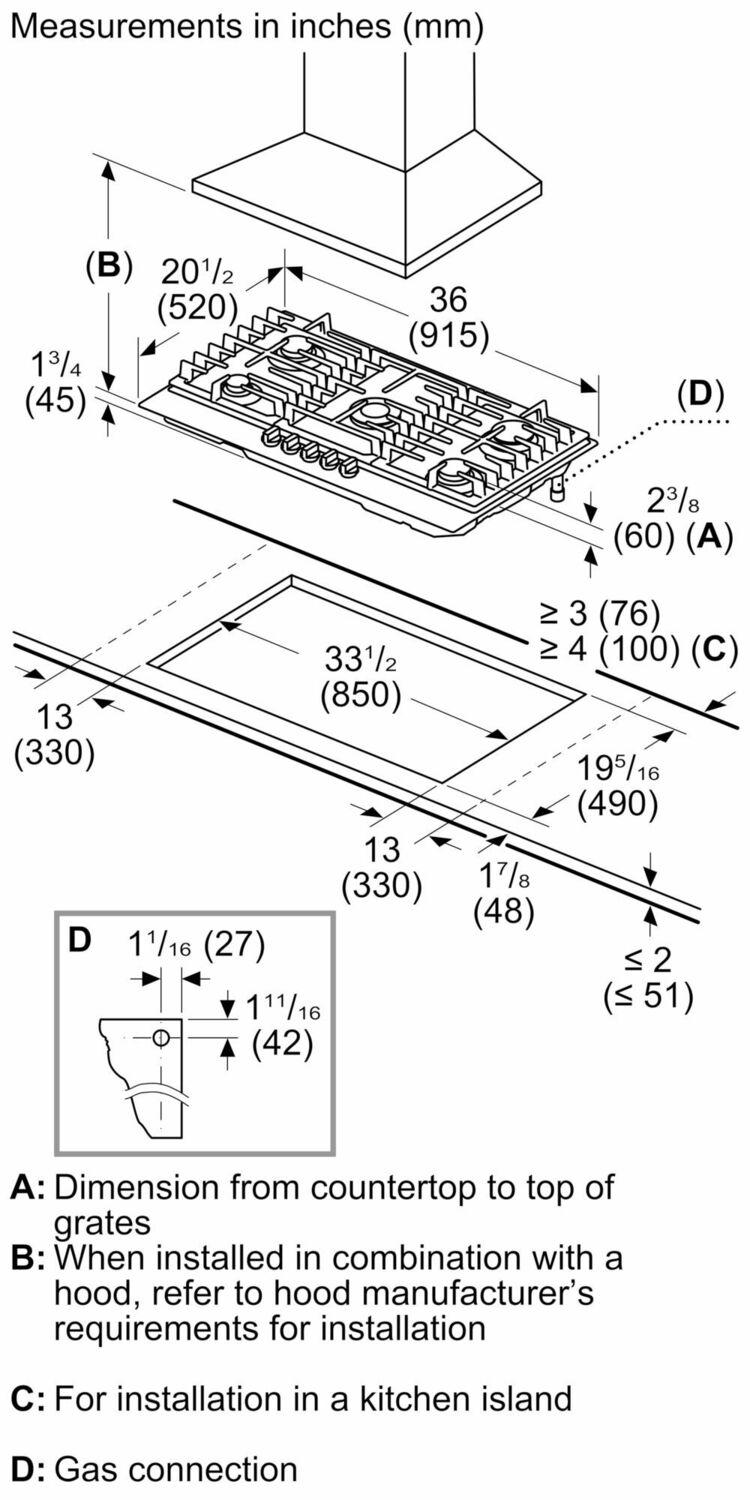 Bosch NGM3650UC 300 Series Gas Cooktop 36" Stainless steel
