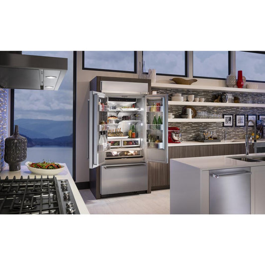 Kitchenaid KBFN506ESS 20.8 Cu. Ft. 36" Width Built In Stainless Steel French Door Refrigerator with Platinum Interior Design