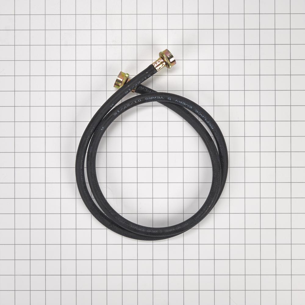 Maytag W10782875 5' Black rubber washer fill hoses with two female connections and 3 washers