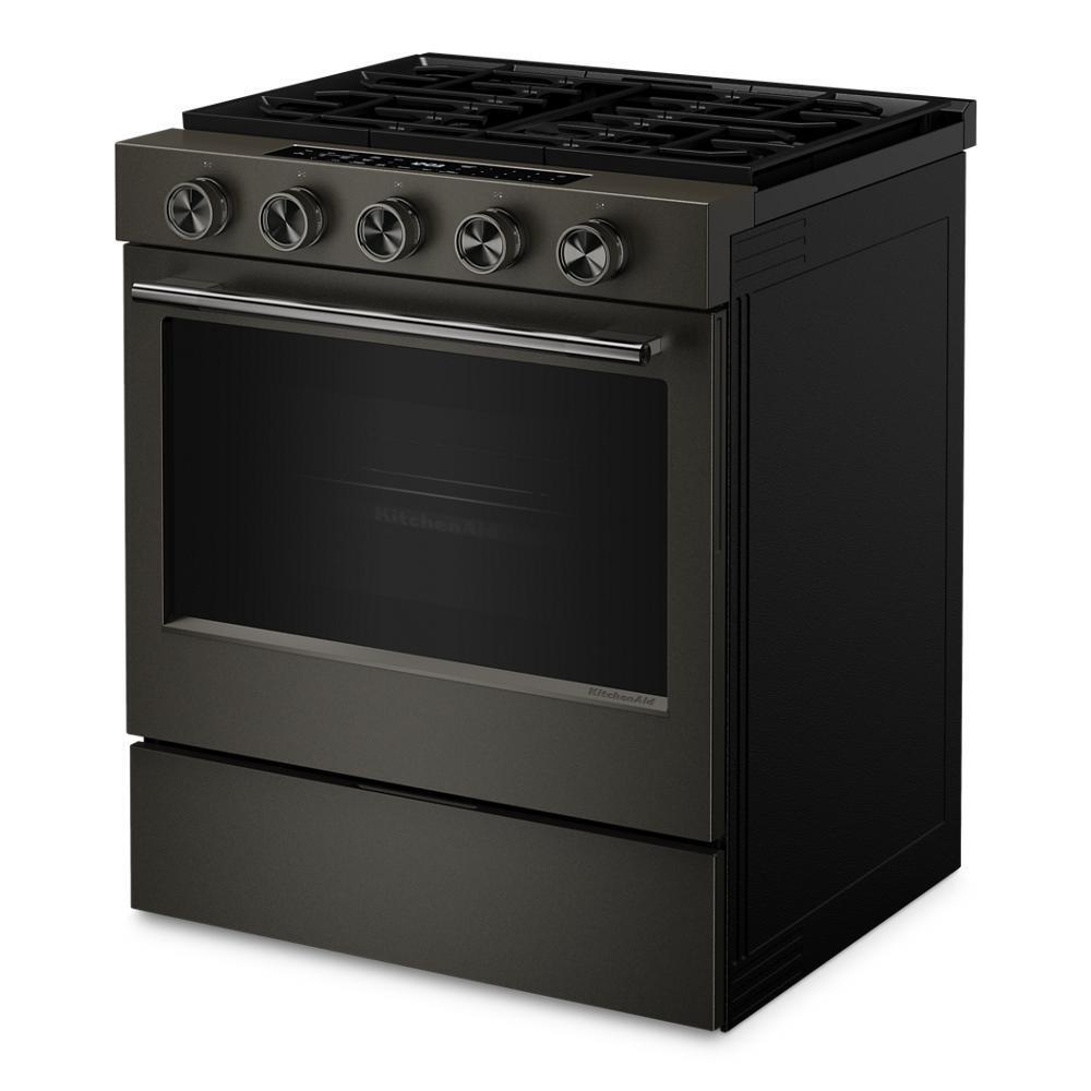 Kitchenaid KSGS530SBE 5.0 Cu. Ft. Smart Slide-in Gas Range with Convection Cooking Modes and 2-in-1 Burner