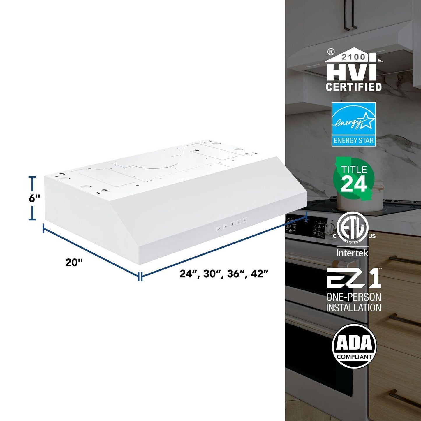 GLA2303WW Broan-NuTone 30-Inch Under Cabinet Range Hood, ENERGY STAR, 350 Max Blower CFM, White