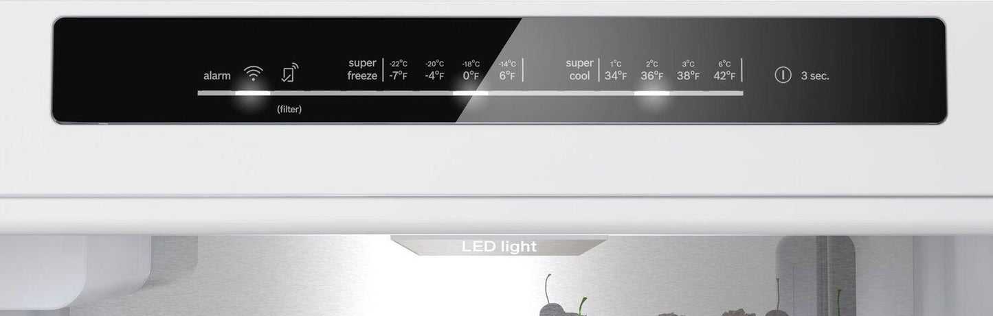 Bosch B24CB80ESW 800 Series, free-standing fridge-freezer with freezer at bottom, glass door, 24'', White, Total No Frost