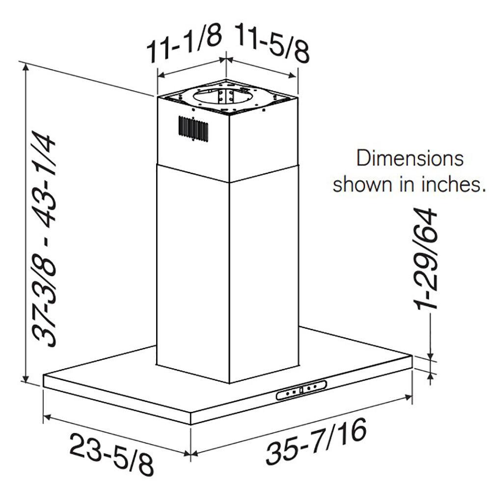 EIT1366SS Broan® Elite 36-Inch T-Style Island Range Hood, 640 Max Blower CFM, Stainless Steel, w/ Code Ready Technology