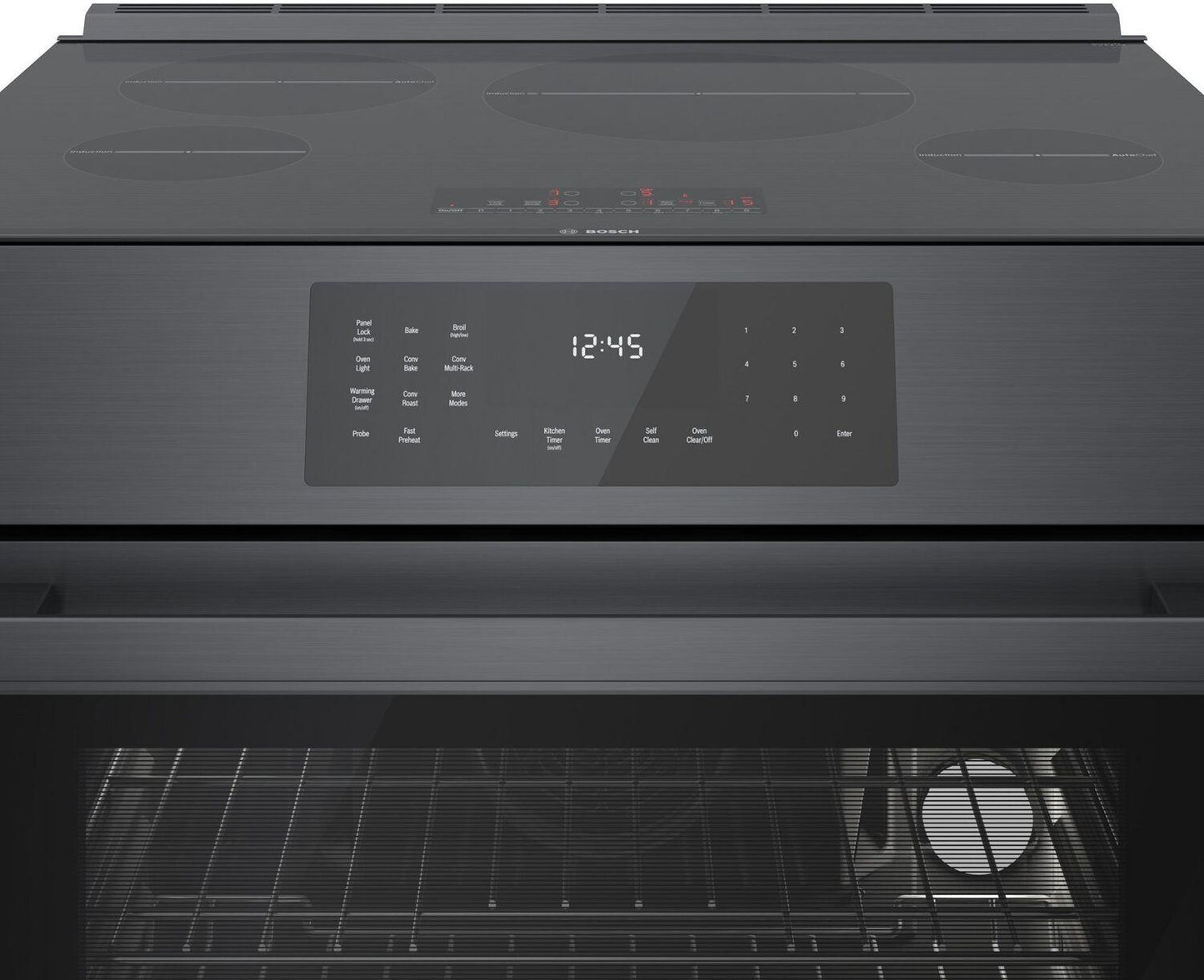 Bosch HII8047U 800 Series, Induction slide-in range, 30'', Black stainless steel
