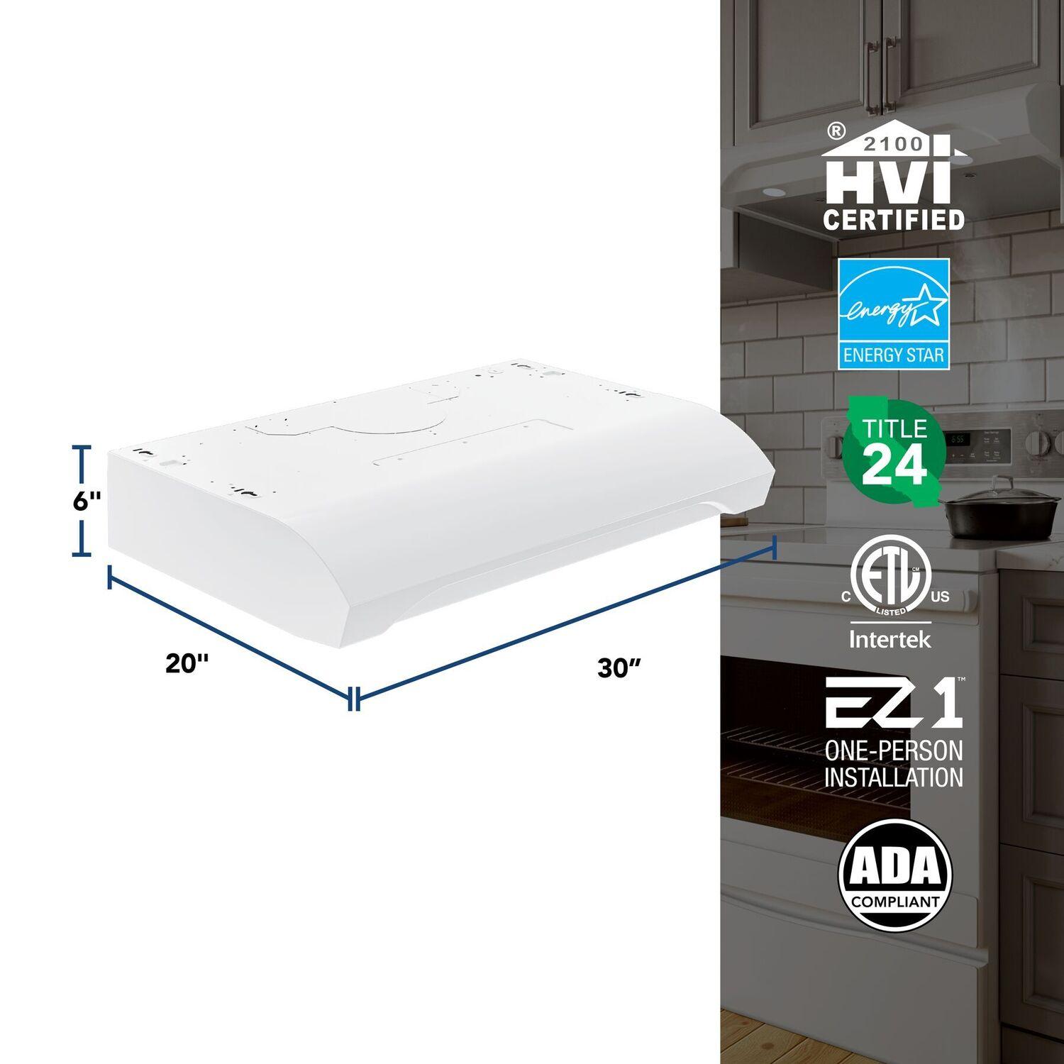 Broan ALT1303WW Alta 30-Inch 350 MAX Blower CFM 1.5 Sones White Range Hood