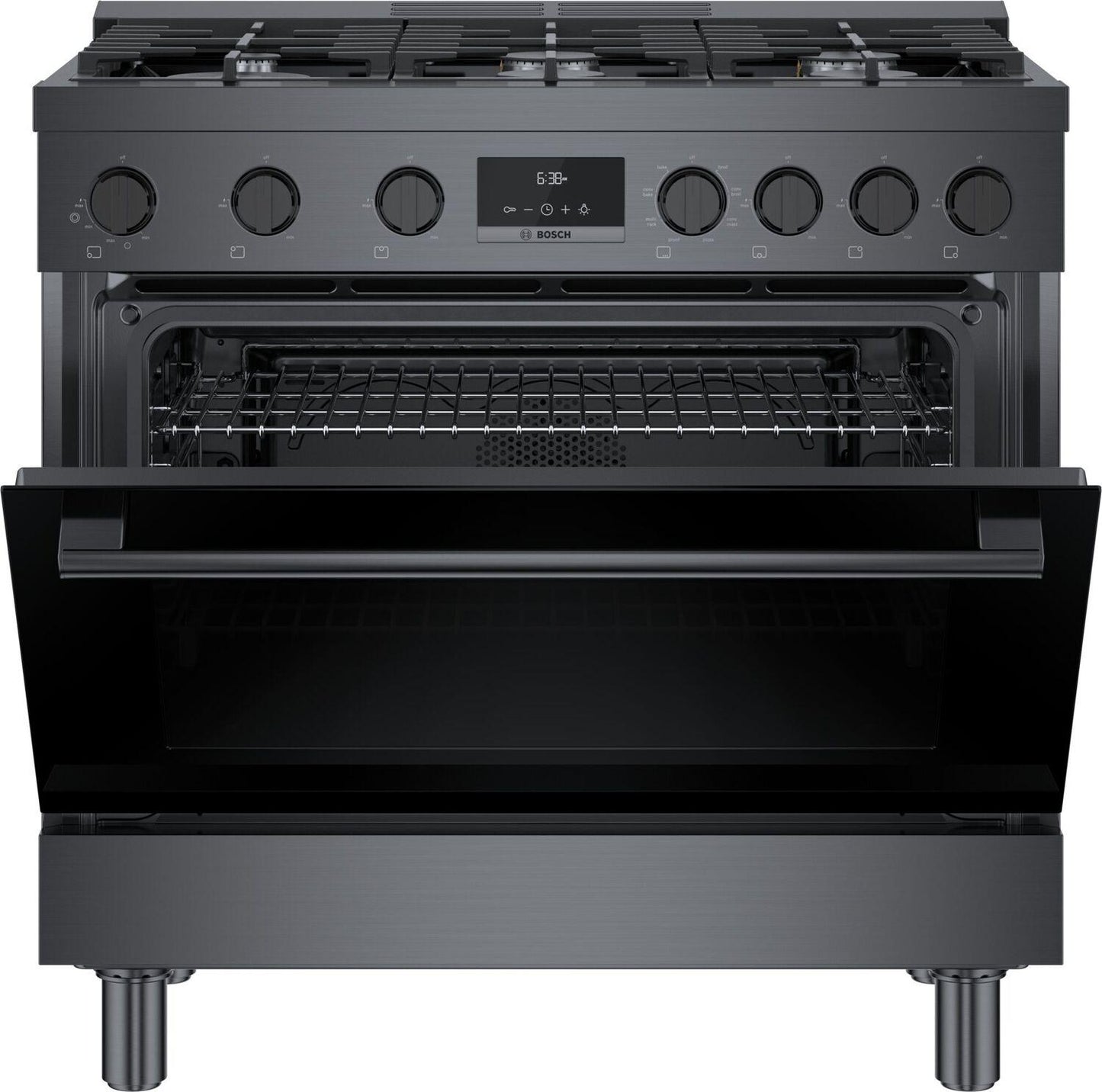Bosch HDS8645U 800 Series, Dual fuel freestanding range, 36'', Black stainless steel