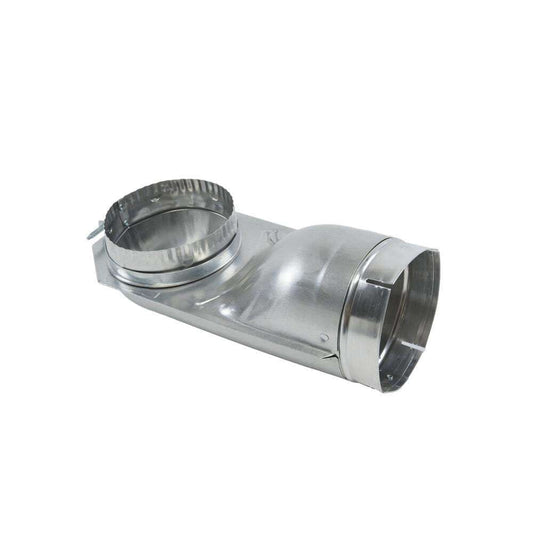 Whirlpool 4396005 4.5" Silver Dryer Exhaust Wall Elbow with 90-degree offset, snap-lock fittings, and rotating collars.