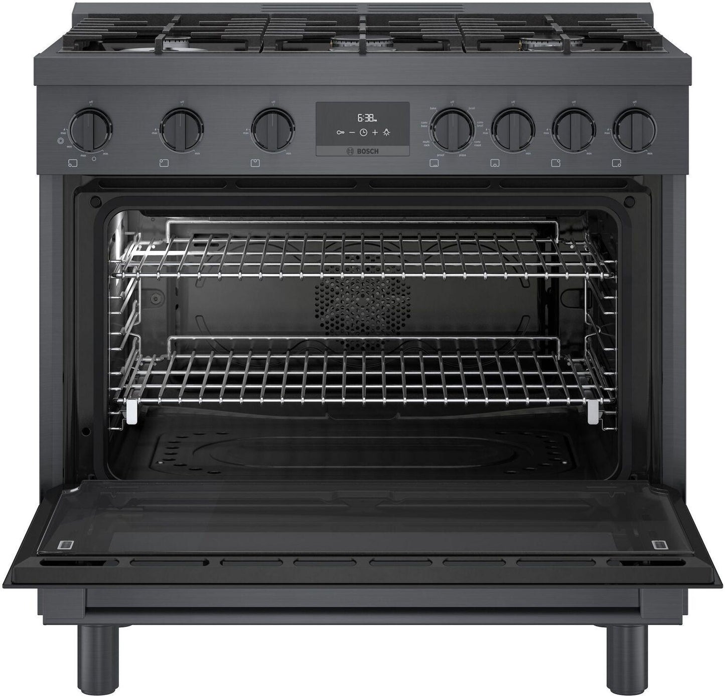 Bosch HDS8645U 800 Series, Dual fuel freestanding range, 36'', Black stainless steel