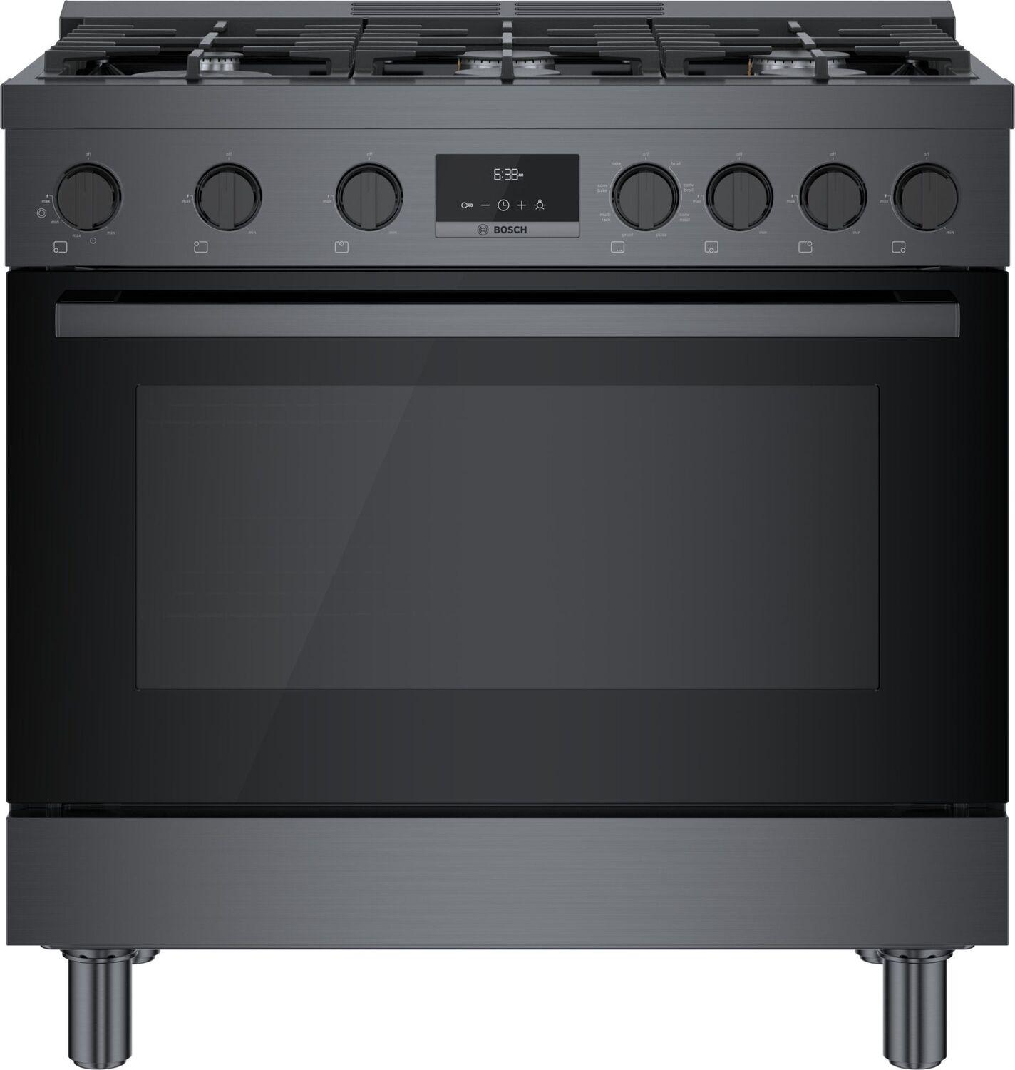 Bosch HDS8645U 800 Series, Dual fuel freestanding range, 36'', Black stainless steel
