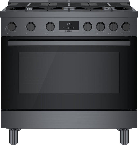 Bosch HDS8645U 800 Series, Dual fuel freestanding range, 36'', Black stainless steel