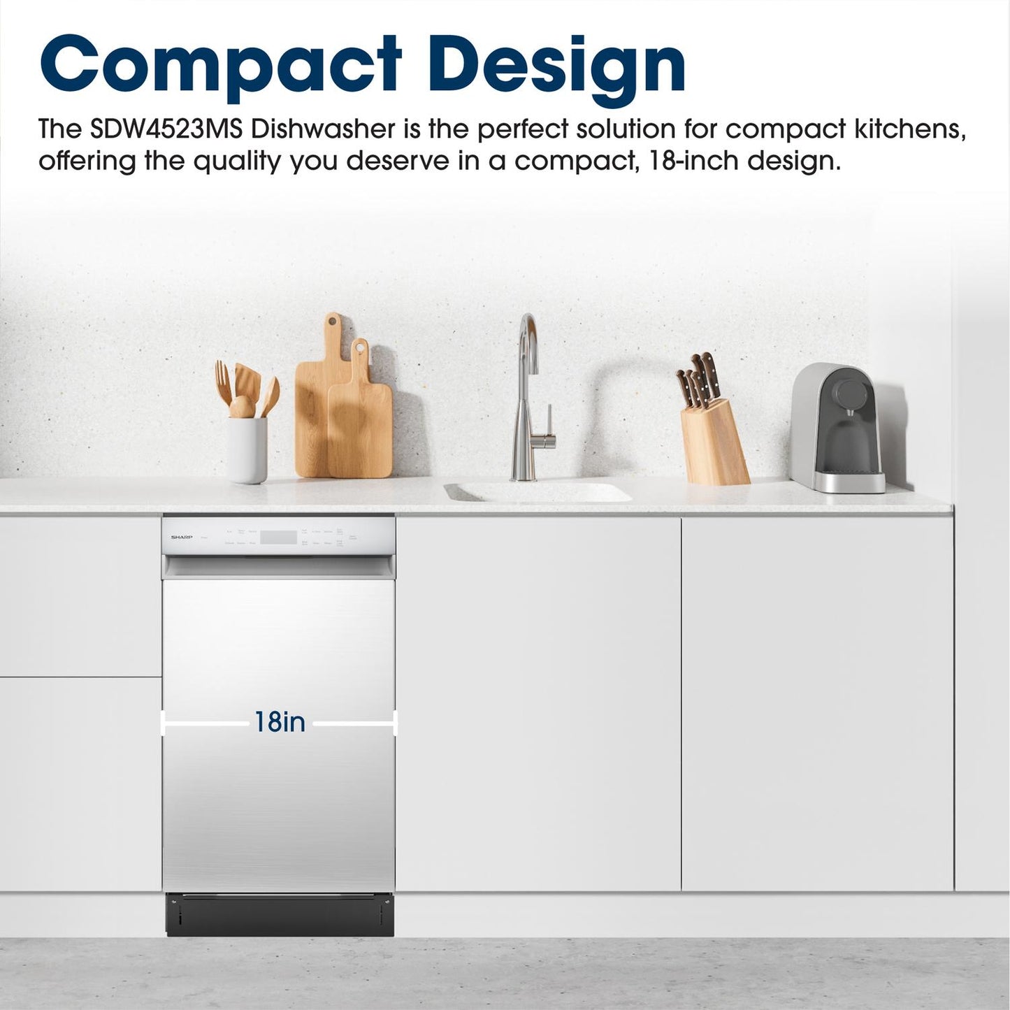 Sharp SDW4523MS 18 in. Stainless Steel 47 dB Dishwasher