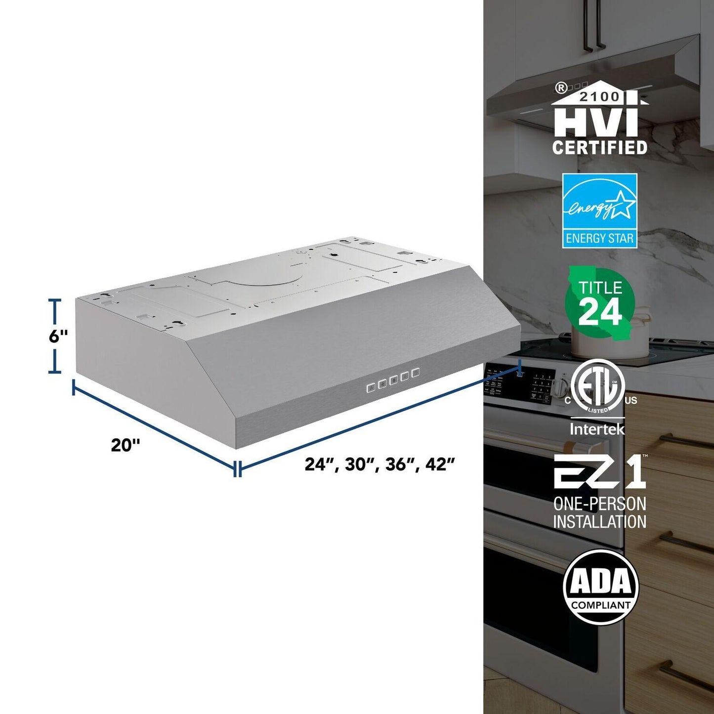 Broan GLA2363SS Glacier 36-Inch 350 MAX Blower CFM 1.5 Sones Stainless Range Hood
