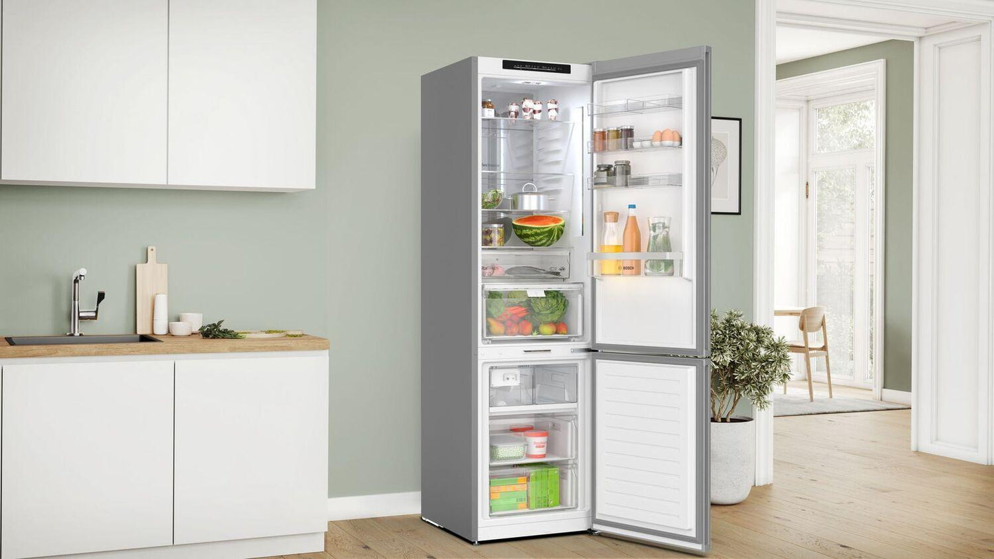 Bosch B24CB80ESW 800 Series, free-standing fridge-freezer with freezer at bottom, glass door, 24'', White, Total No Frost
