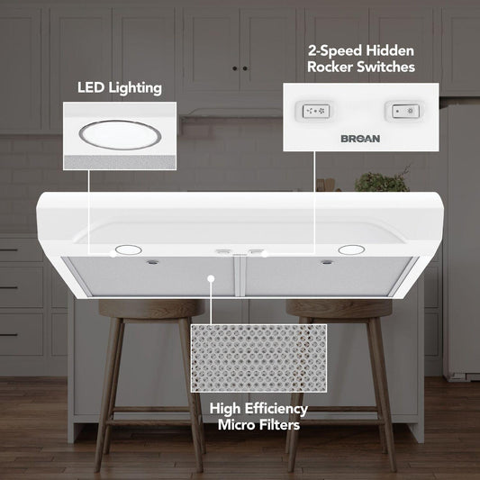 Broan ALT1303WW Alta 30-Inch 350 MAX Blower CFM 1.5 Sones White Range Hood