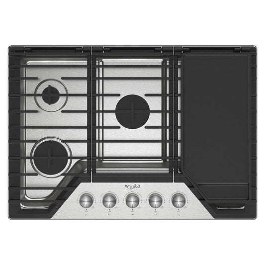 Whirlpool WCGK7530PS 30-inch Gas Cooktop with 5 Burners and EZ-2-Lift™ Hinged Cast-Iron Grates and Griddle