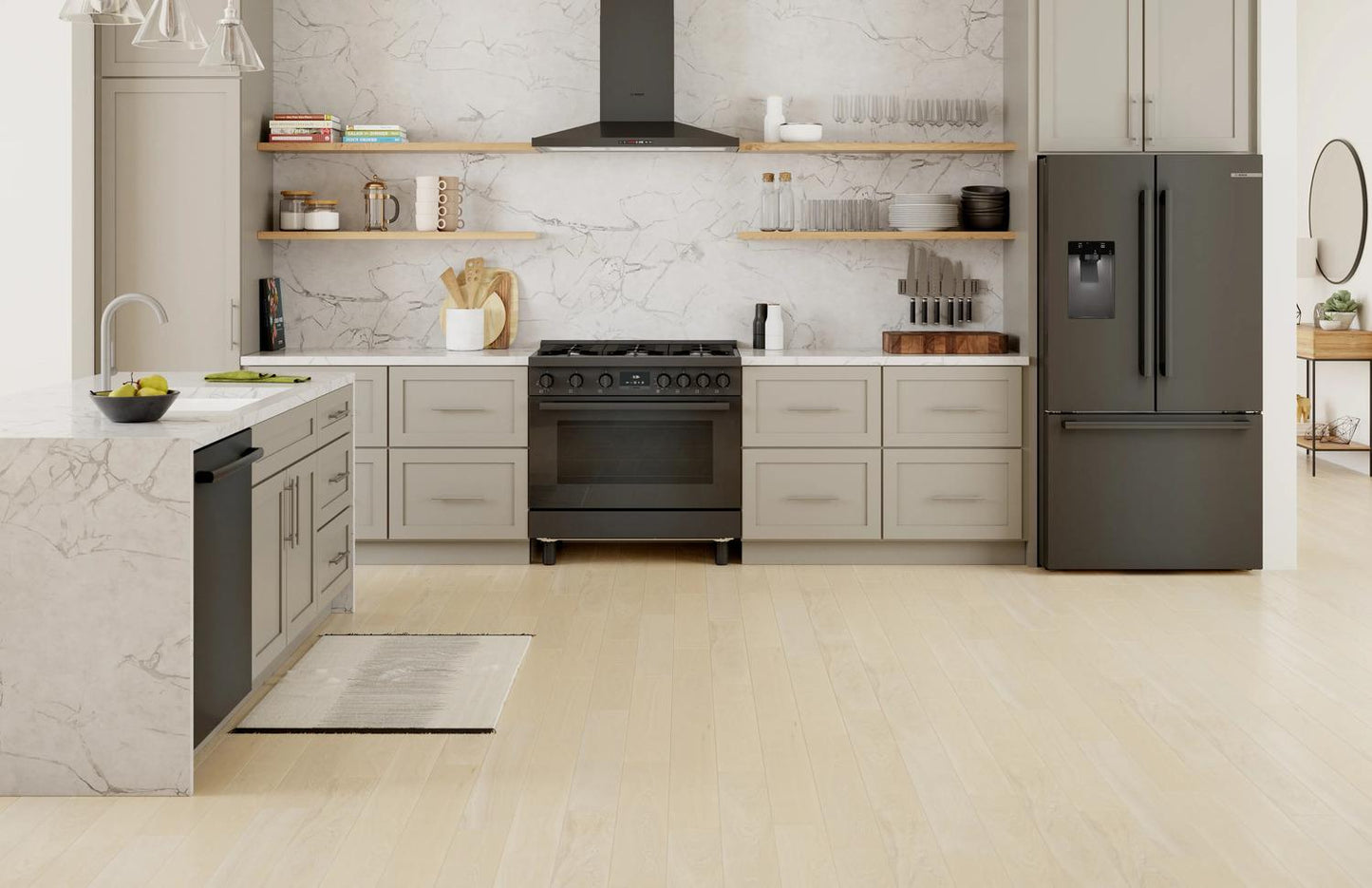 Bosch B36FD52SNB 500 Series, French Door Bottom freezer, multi door, 36'', Black inox-antifingerprint, Total No Frost