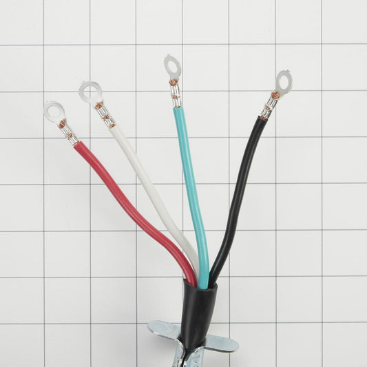 Maytag 8171381RC 6' Black Electric Dryer Power Cord with 30-amp, 4-Wire, and 4 ring terminal connectors with right-angle plug