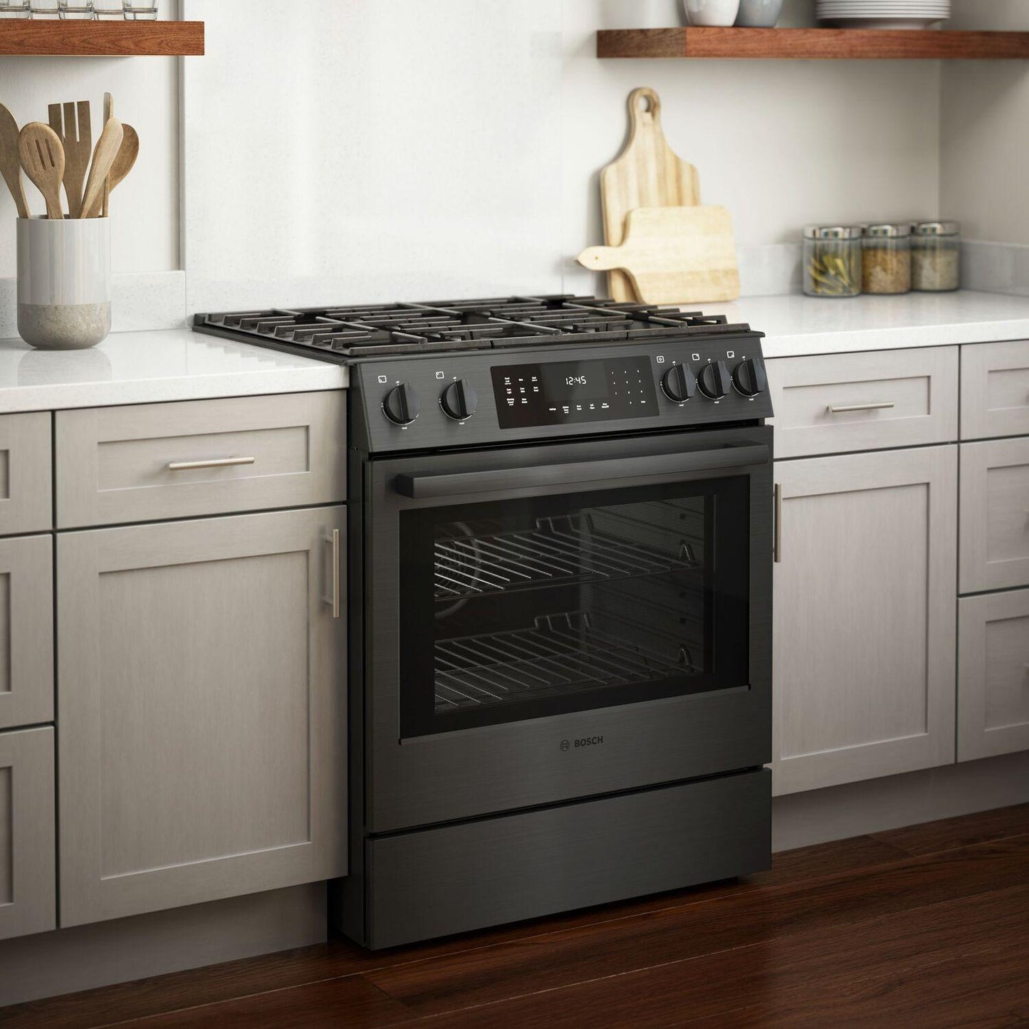 Bosch HGI8046UC 800 Series, Gas slide-in range, 30'', Black stainless steel