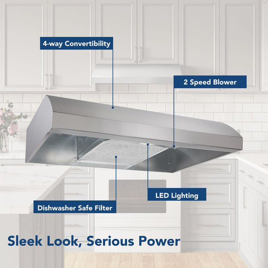 BXT130SS Broan® 30-Inch 4-Way Convertible Under-Cabinet Range Hood, 270 Max CFM, Stainless Steel