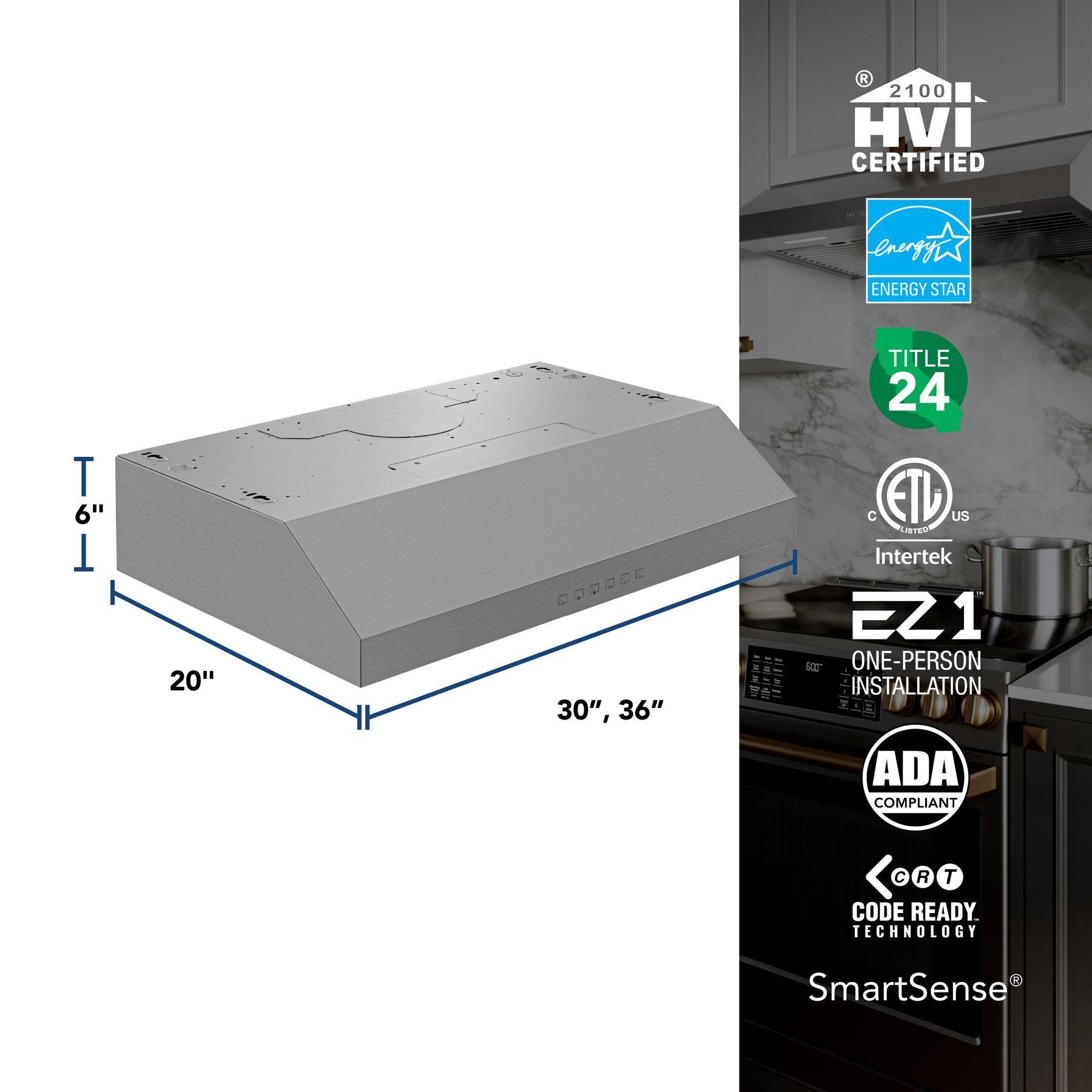 Broan GLA3364SS Glacier 36-Inch 490 MAX Blower CFM 1.0 Sones Stainless Range Hood