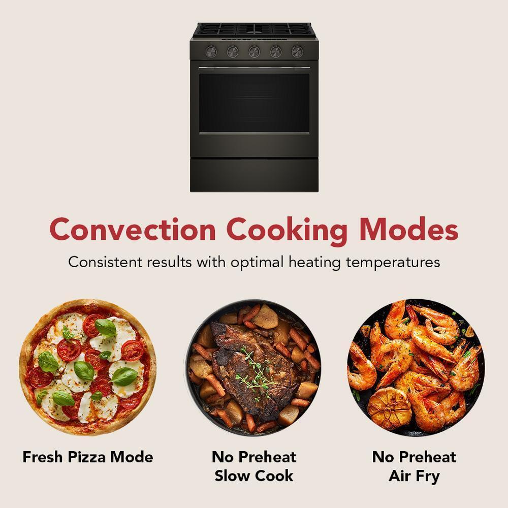 Kitchenaid KSGS530SBE 5.0 Cu. Ft. Smart Slide-in Gas Range with Convection Cooking Modes and 2-in-1 Burner