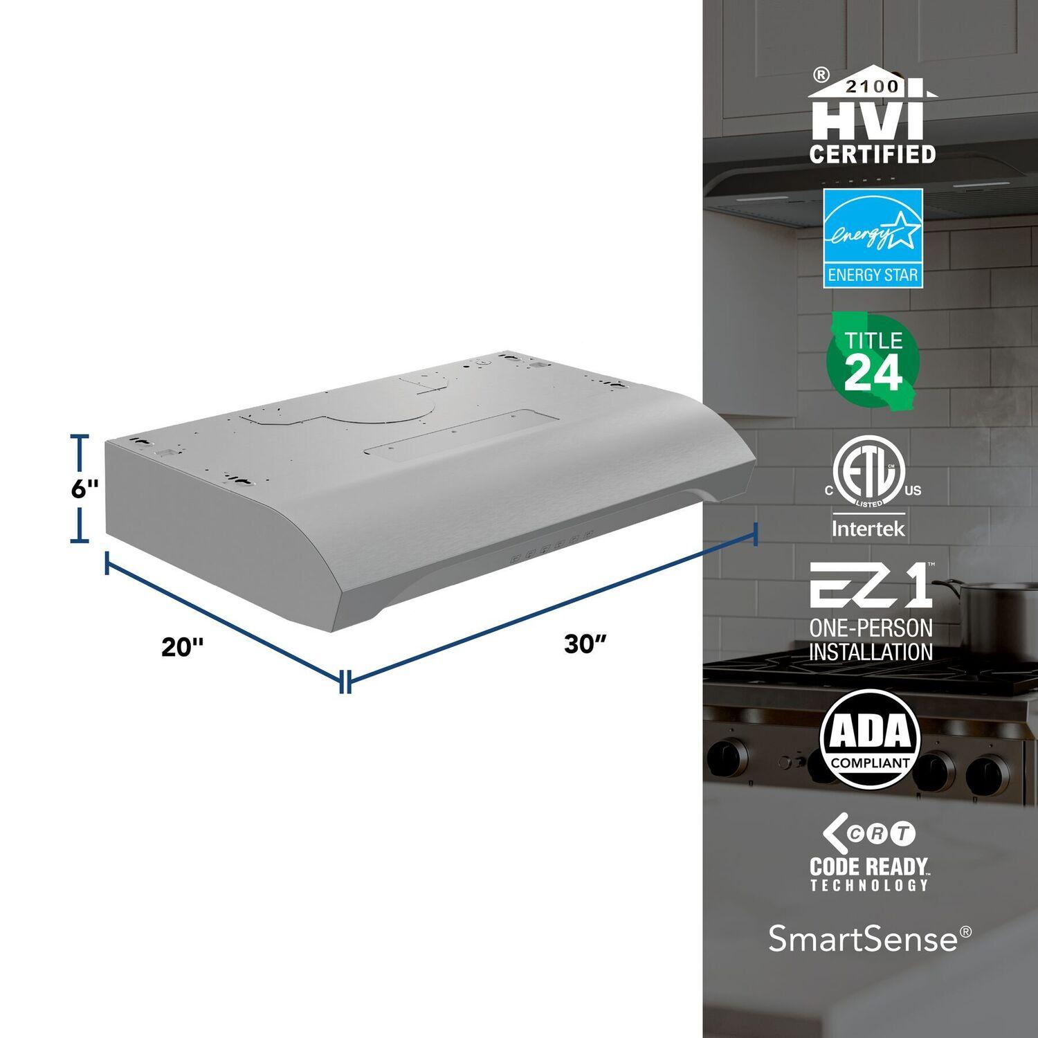 Broan ALT3304SS Alta 30-Inch 490 MAX Blower CFM 1.1 Sones Stainless Steel Range Hood