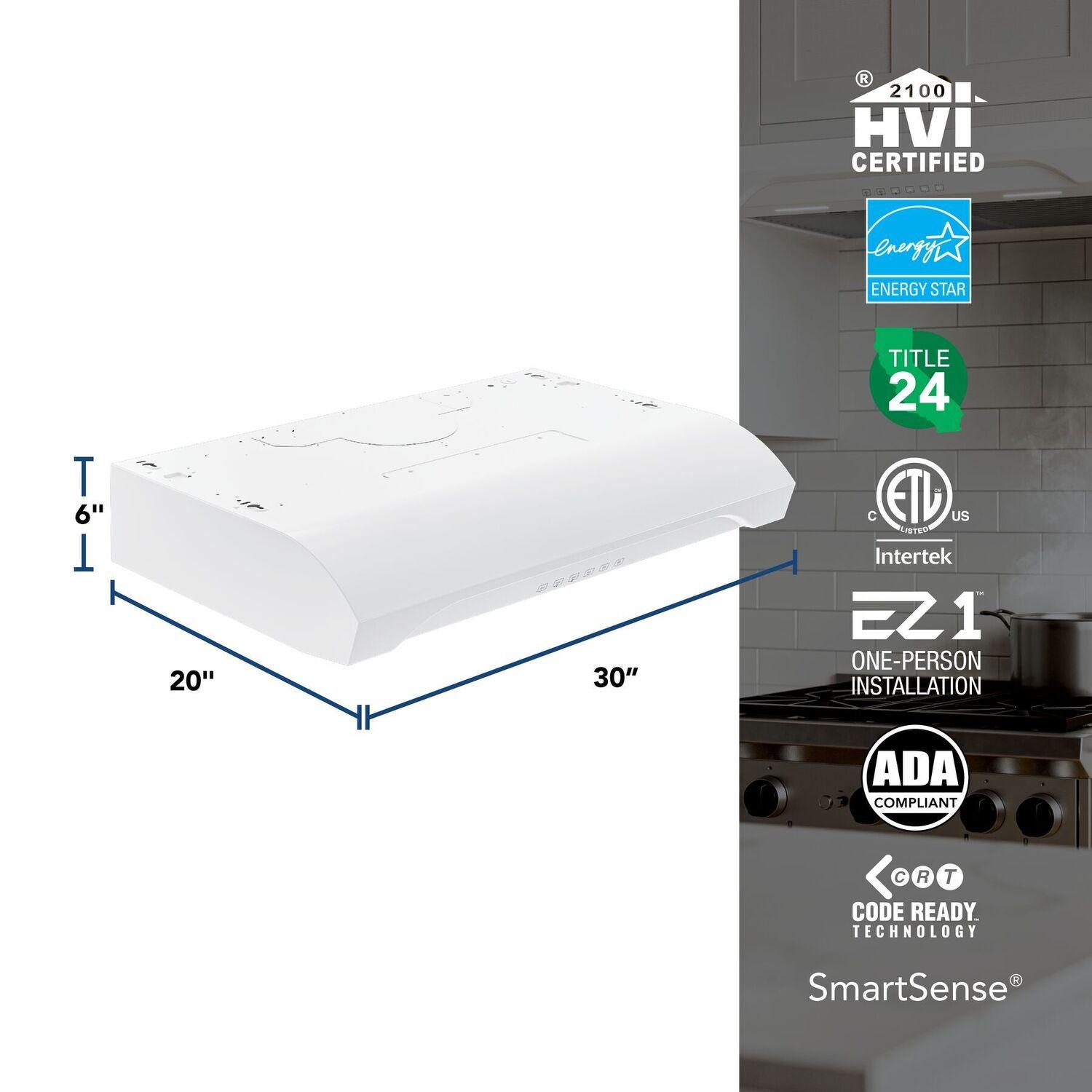 Broan ALT3304WW Alta 30-Inch 490 MAX Blower CFM 1.0 Sones White Range Hood