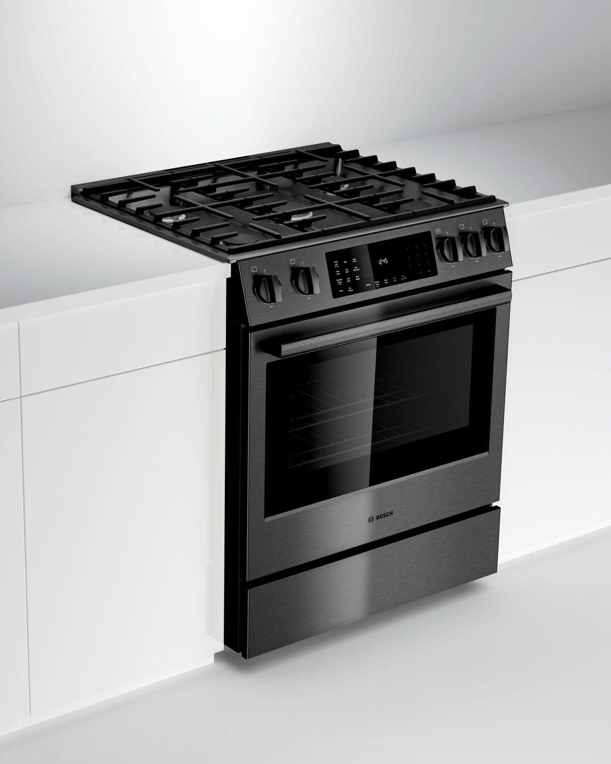 Bosch HGI8046UC 800 Series, Gas slide-in range, 30'', Black stainless steel