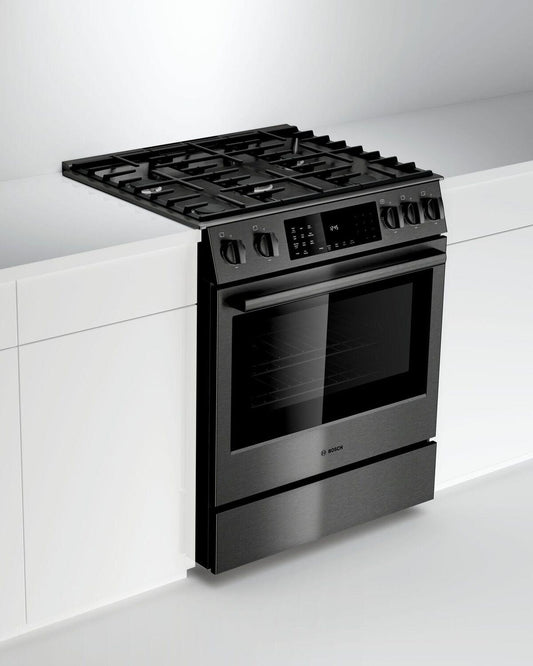 Bosch HGI8046UC 800 Series, Gas slide-in range, 30'', Black stainless steel