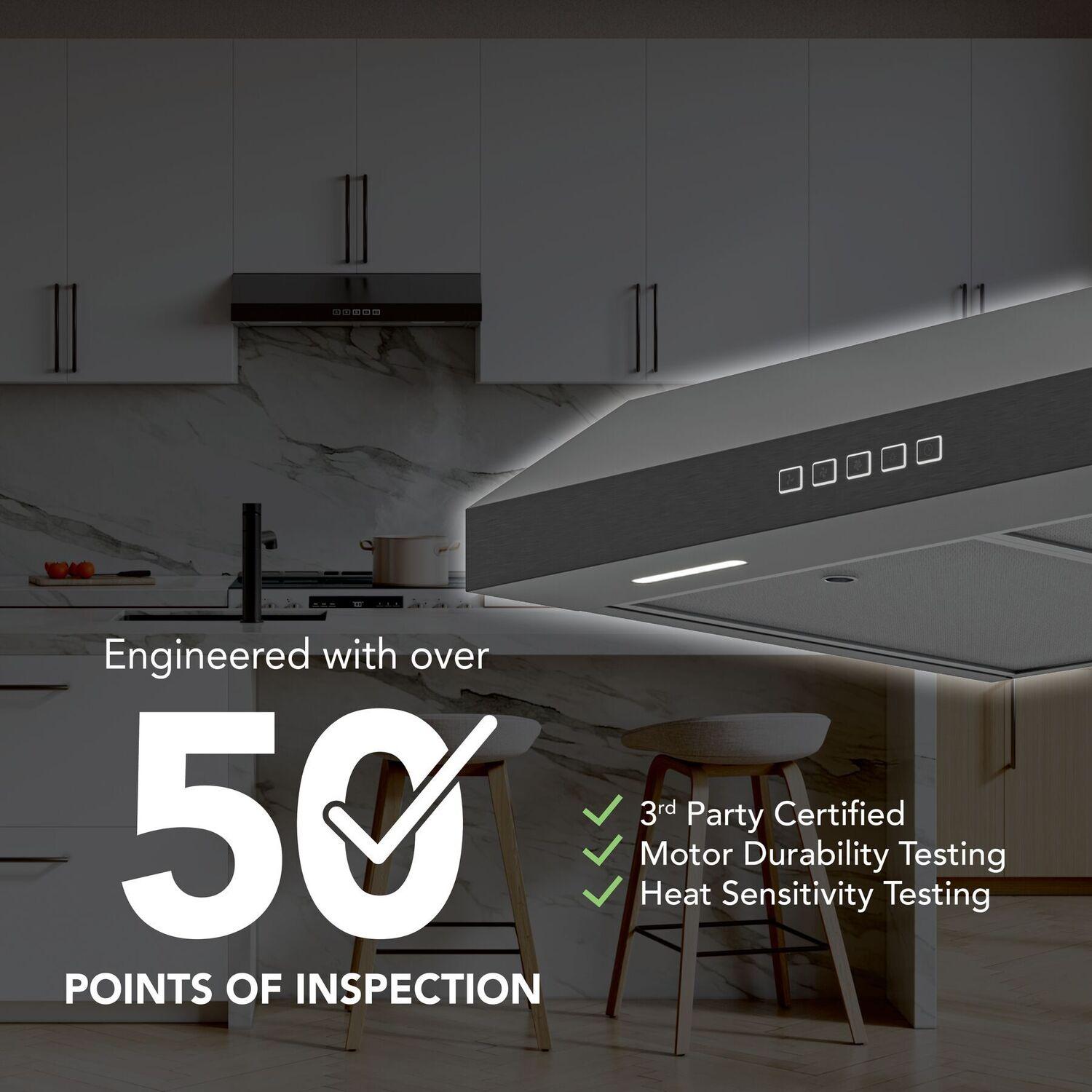 Broan GLA2363BLS Glacier 36-Inch 350 MAX Blower CFM 1.5 Sones Black Stainless Range Hood