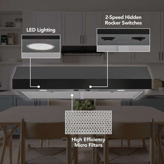 GLA1303BL Broan-NuTone 30-Inch Under Cabinet Range Hood, ENERGY STAR, 350 Max Blower CFM, Black