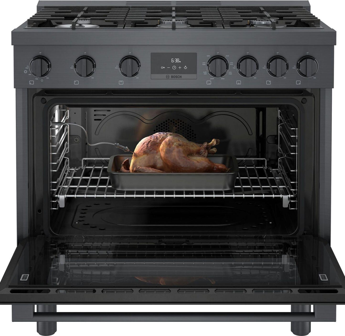 Bosch HDS8645U 800 Series, Dual fuel freestanding range, 36'', Black stainless steel