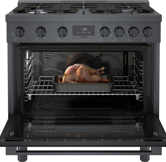 Bosch HDS8645U 800 Series, Dual fuel freestanding range, 36'', Black stainless steel