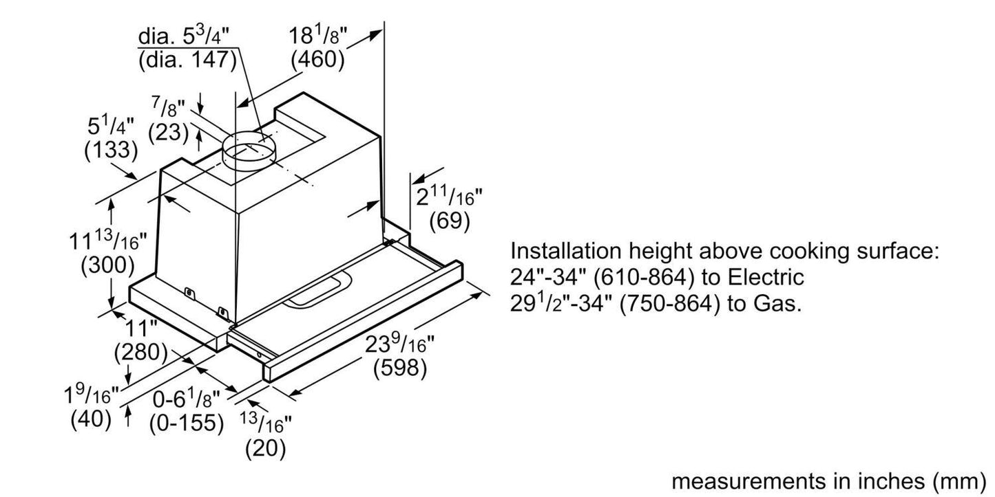 Bosch HUI54452UC 500 Series, telescopic cooker hood, Stainless steel
