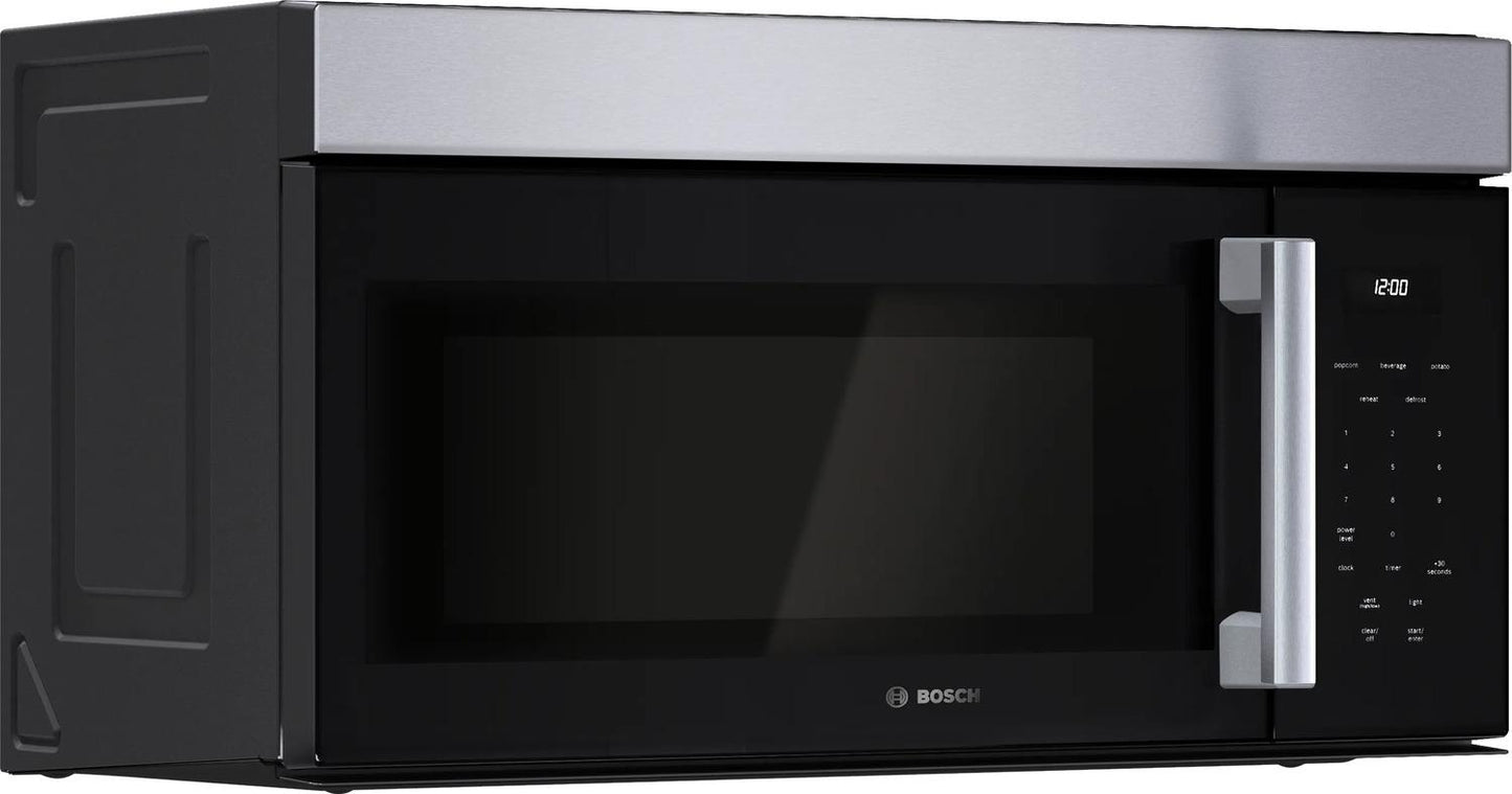 Bosch HMV1055U 100 Series, Over-The-Range Microwave, 30'', Door Hinge: left, Stainless steel