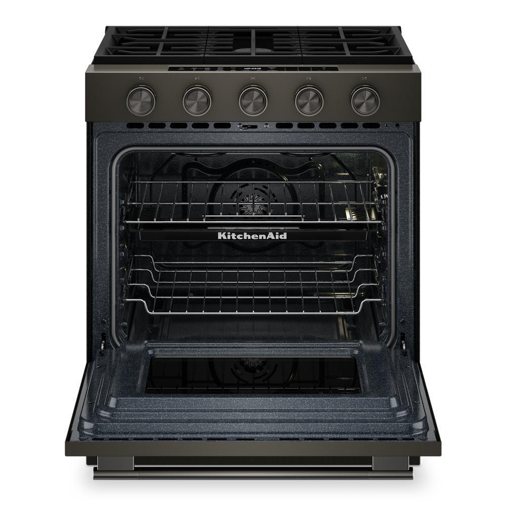 Kitchenaid KSGS530SBE 5.0 Cu. Ft. Smart Slide-in Gas Range with Convection Cooking Modes and 2-in-1 Burner
