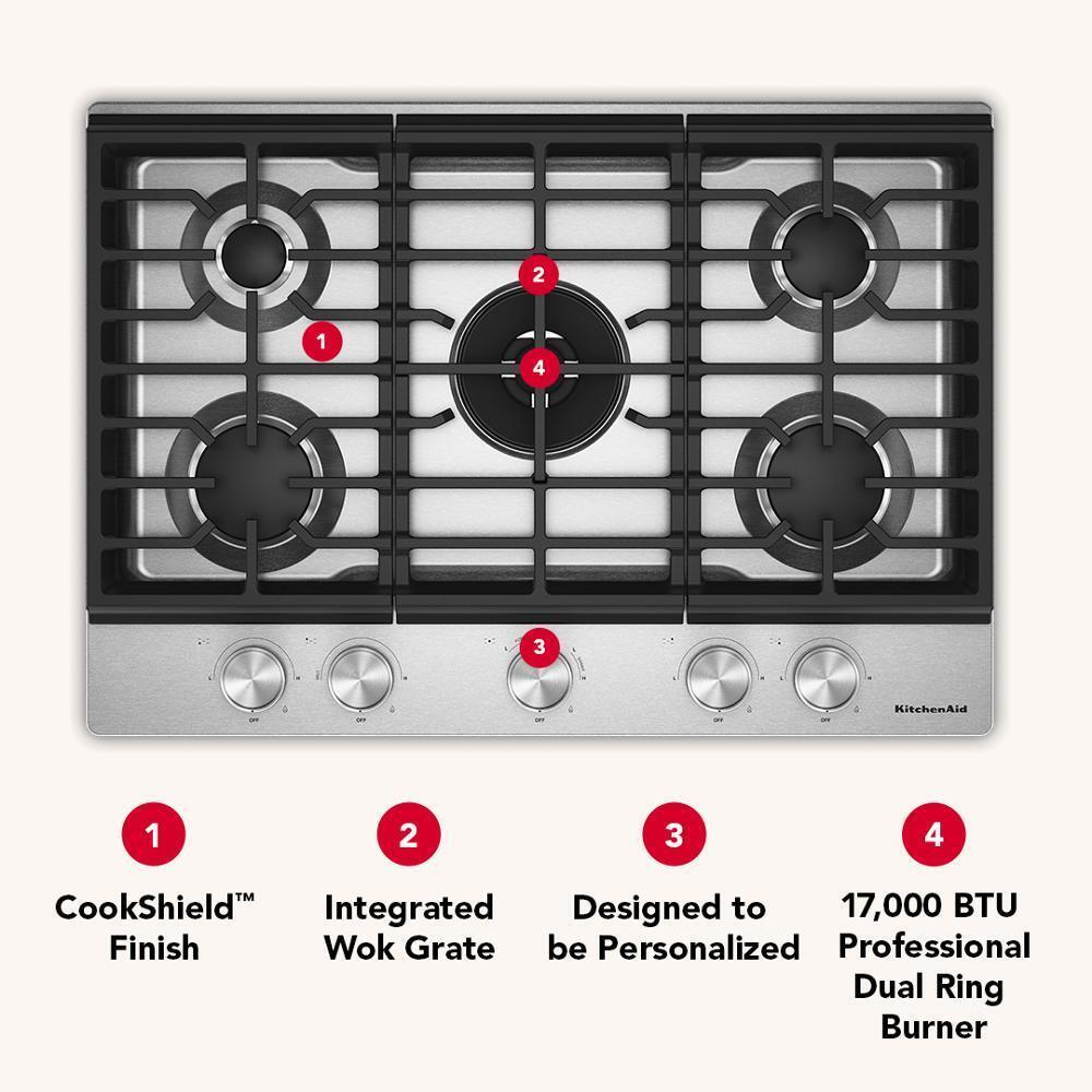 KCGK730SSS KitchenAid® 30 in. Gas Cooktop with 5 Burners and Integrated Wok Grate