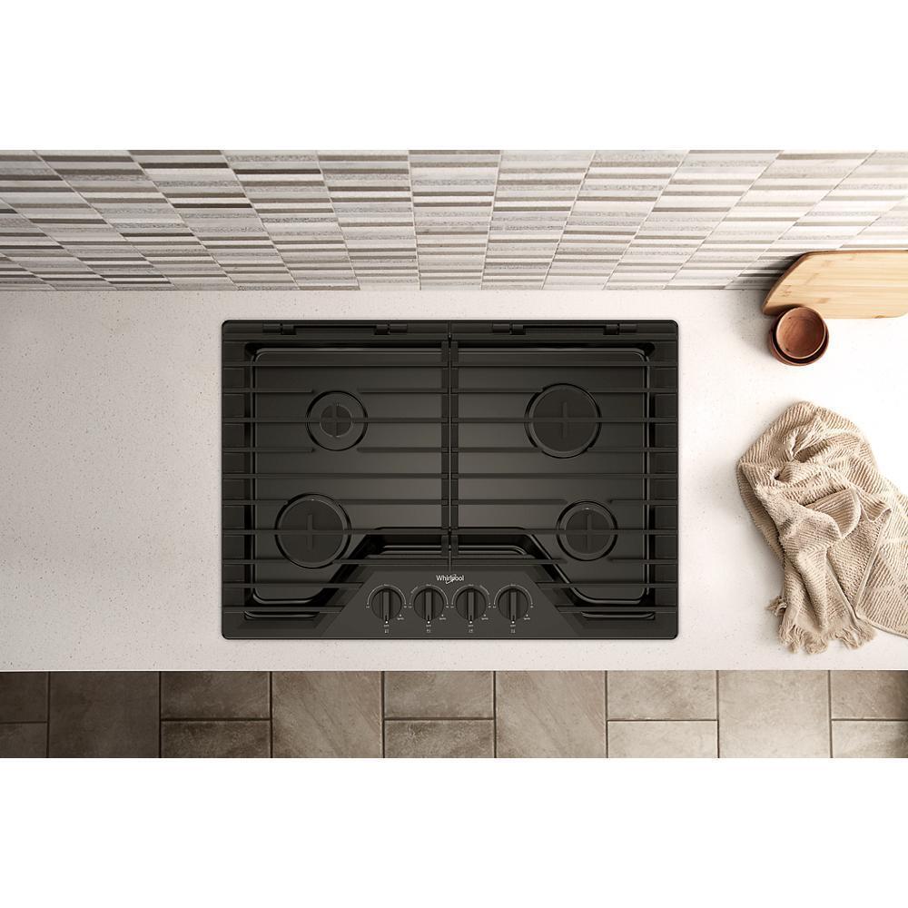 Whirlpool WCGK5030PB 30-inch Gas Cooktop with EZ-2-Lift™ Hinged Cast-Iron Grates