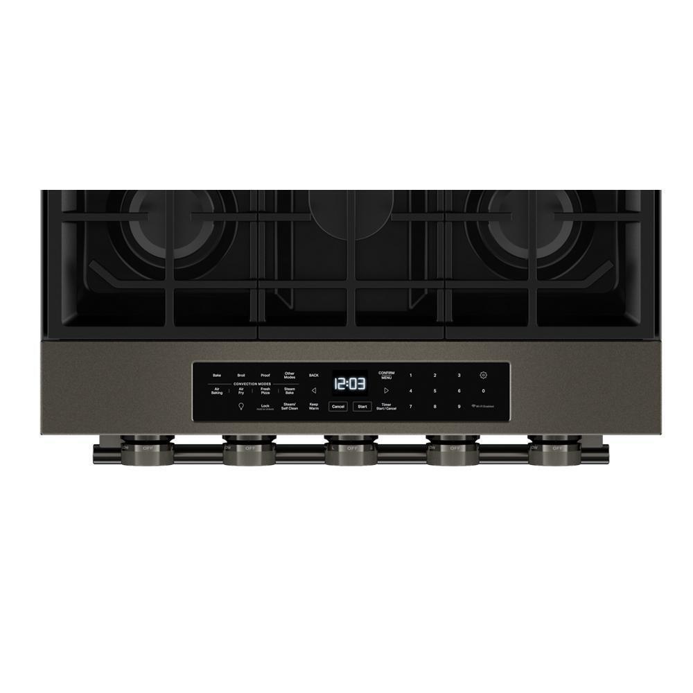Kitchenaid KSGS530SBE 5.0 Cu. Ft. Smart Slide-in Gas Range with Convection Cooking Modes and 2-in-1 Burner