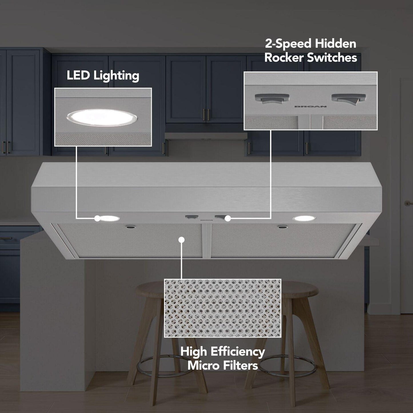 Broan GLA1423SS Glacier 42-Inch 350 MAX Blower CFM 1.5 Sones Stainless Steel Range Hood
