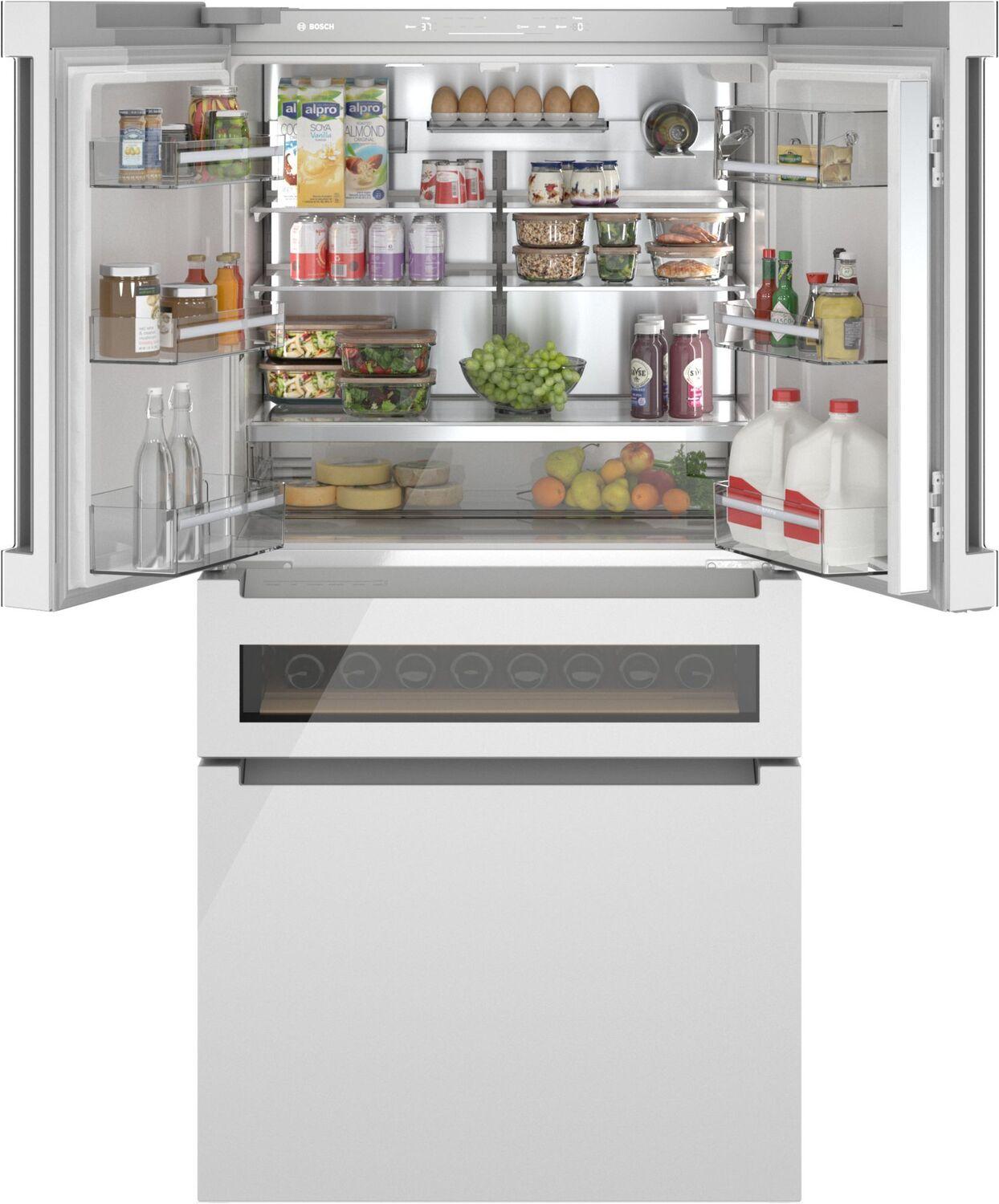 Bosch B36CL81ENW 800 Series, French Door Bottom Mount Refrigerator, Glass door, 36'', White, Total No Frost