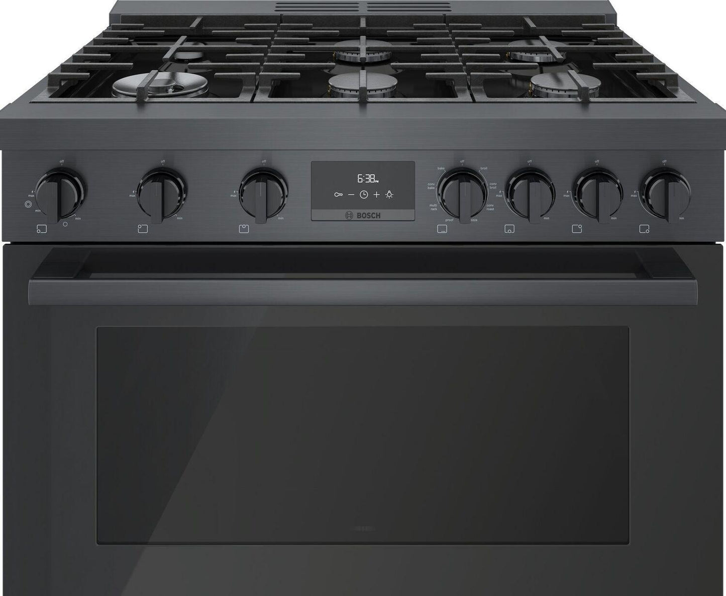 Bosch HDS8645U 800 Series, Dual fuel freestanding range, 36'', Black stainless steel