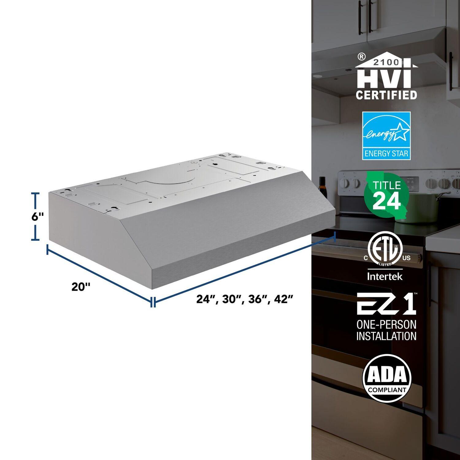 Broan GLA1423SS Glacier 42-Inch 350 MAX Blower CFM 1.5 Sones Stainless Steel Range Hood