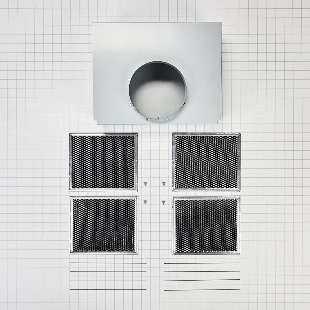 Kitchenaid W11430925 Range Hood Wall Recirculation Kit with 2 Charcoal Filters, 4 Clips, and a Deflector Damper - Silver