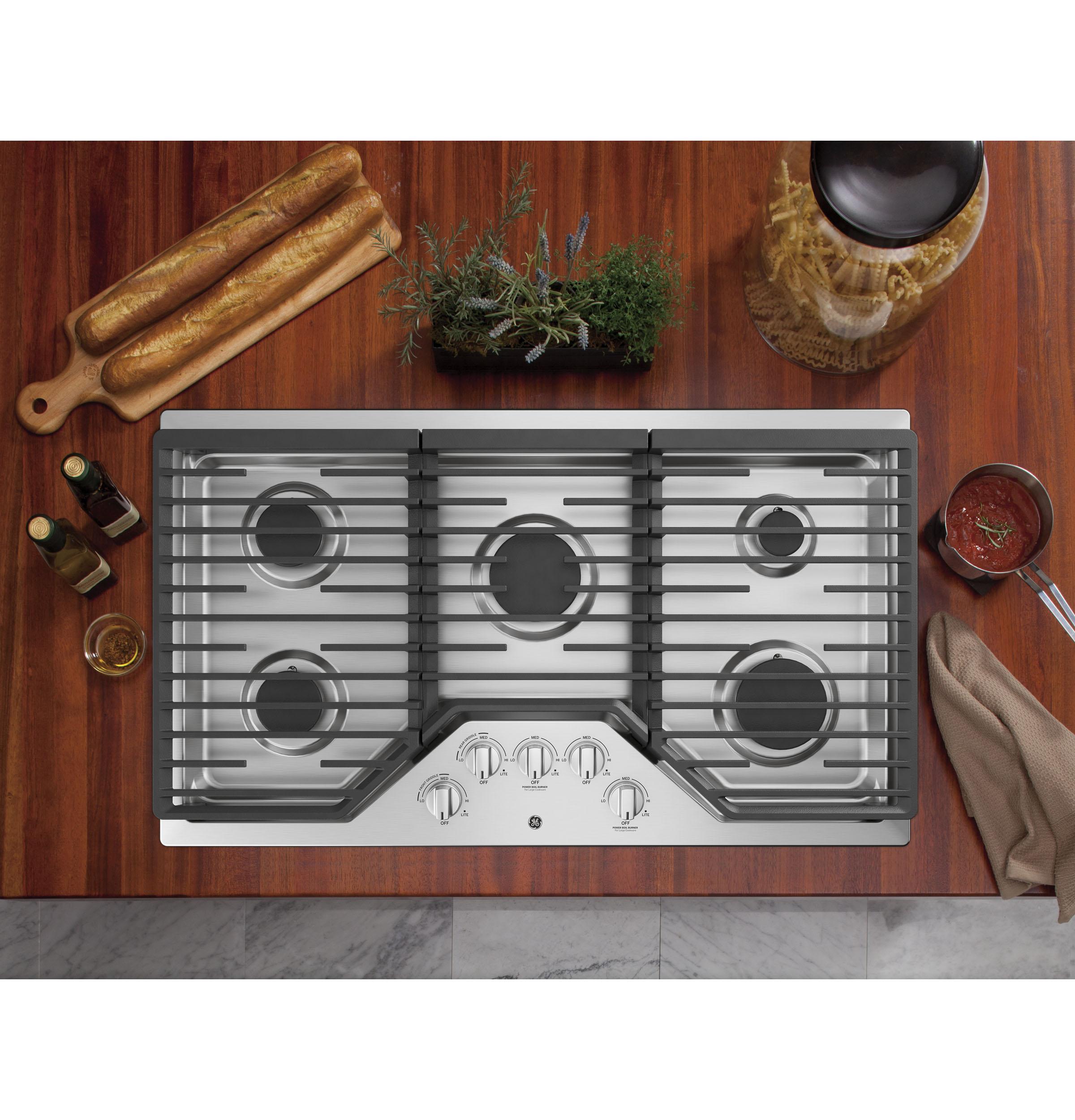 GE® 36" Built-In Gas Cooktop with 5 Burners and Dishwasher Safe Grates