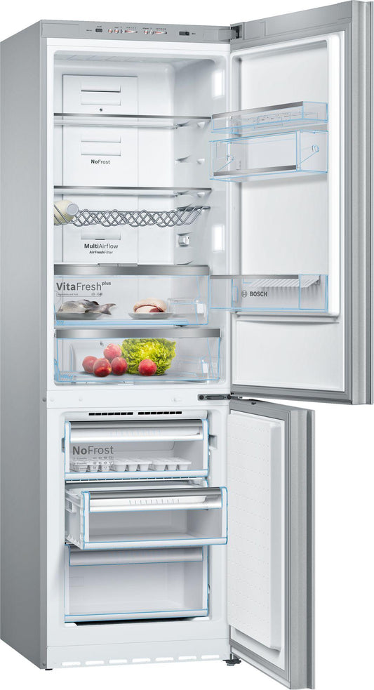 Bosch B10CB81NVW 800 Series Free-standing fridge-freezer with freezer at bottom, glass door 23.5" White