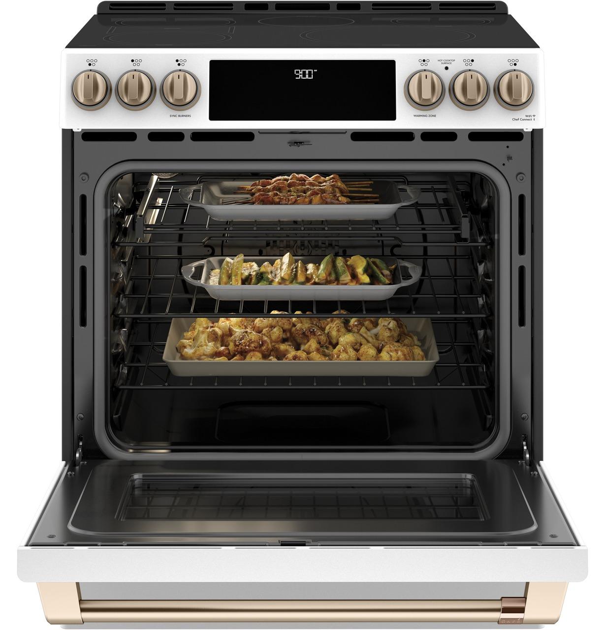 Cafe CHS900P4MW2 CAF(EBACK)™ 30" Smart Slide-In, Front-Control, Induction and Convection Range with Warming Drawer