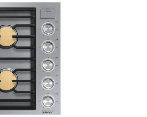 Dacor DTG36M955FS 36" Gas Cooktop, Silver Stainless Steel, Natural Gas